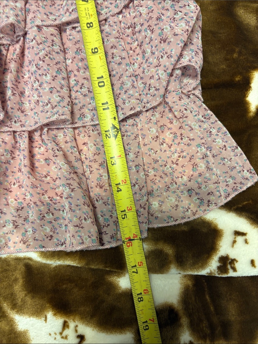 Deb Pink Floral Tiered Ruffle Mini Skirt with Brown Lace-Up Waistband - Picture 9 of 9
